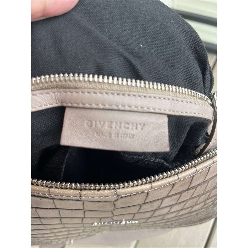 GIVENCHY Women's Crocodile Stamped-Suede Leather Medium Sized Pandora Bag Taupe - Picture 10 of 11